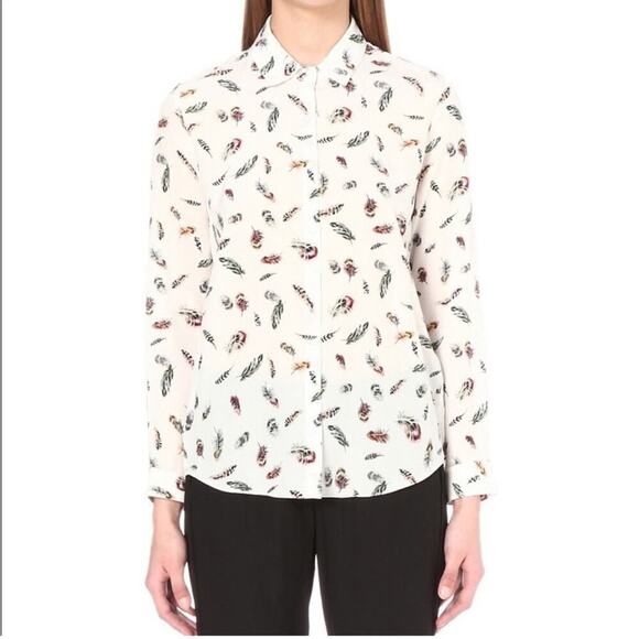 The Kooples Tops - The‎ Kooples 100% Silk Cream Multicolor Boho Feather Print Button Down Top Sz S